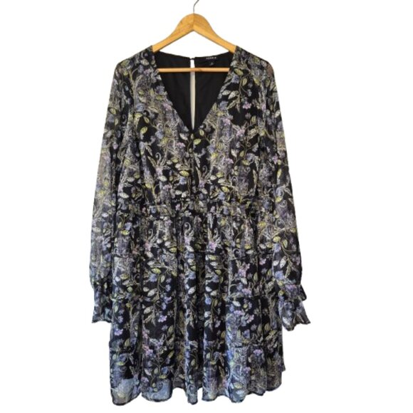 Torrid Black Floral Chiffon Lurex Tiered Ruffle Mini Dress Size 2X - Picture 2 of 11